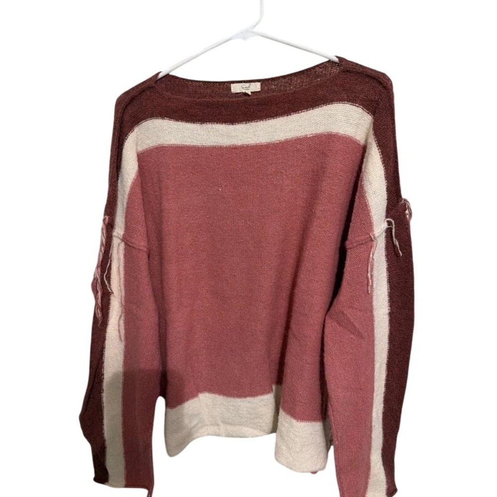 Easel Oversized Colorblock Knit Sweater Pink Cream Burgundy Boho Small